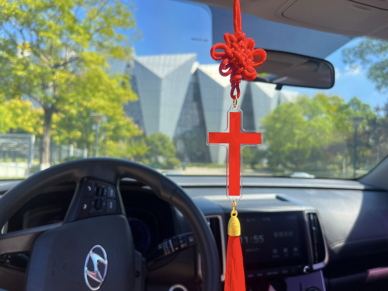 2026 New Creative Cross Car Pendant Handmade Interior Rearview Mirror Amulet Decoration