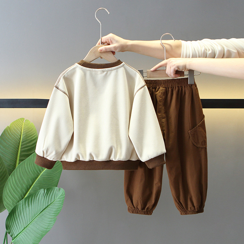 6127 Traje de primavera para niños 2025 nuevo suéter para niños fresco y guapo primavera y otoño estilo coreano hermoso traje de bebé de dos piezas