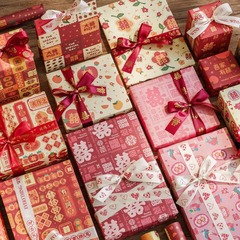 新中国式結婚祝いギフトボックス包装紙結婚祝い赤い飾り紙婚約お返しDIY手作りギフト紙