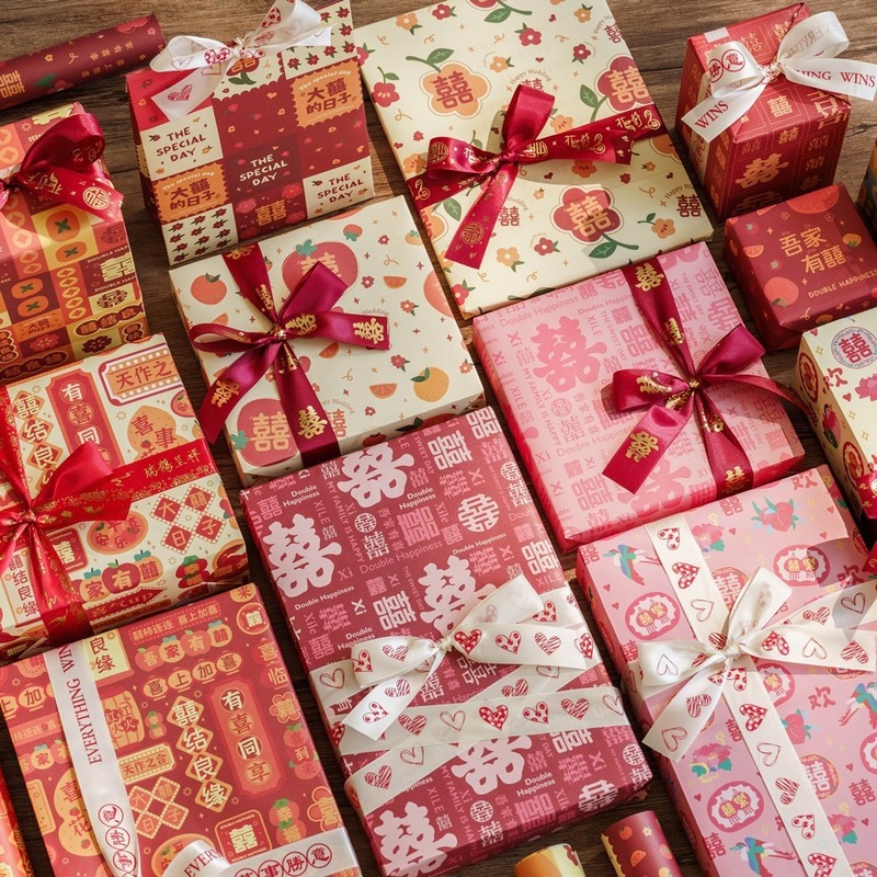 新中国式結婚祝いギフトボックス包装紙結婚祝い赤い飾り紙婚約お返しDIY手作りギフト紙|undefined