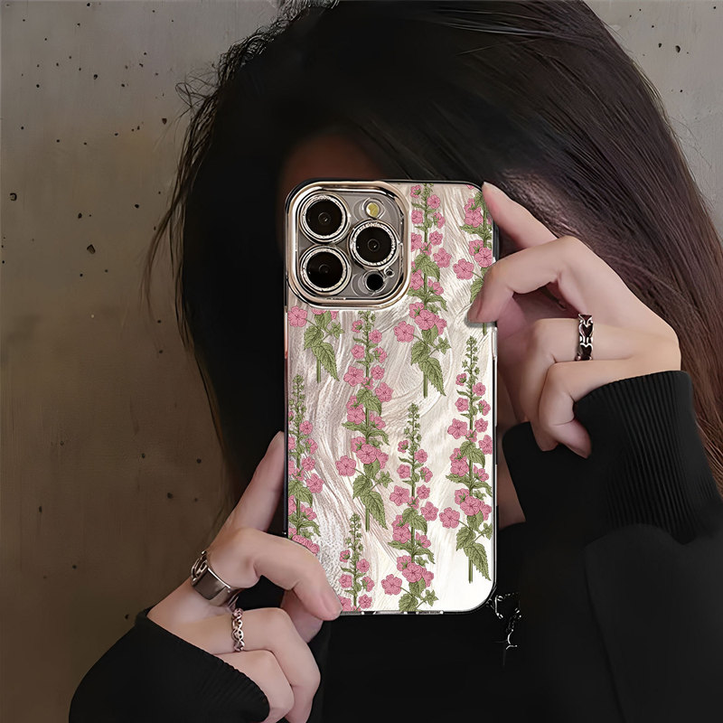 Fresh Floral Apple 16/17 Pro Max Phone Case, Phone 12 Feather Flower Cross-Border Style Protective Cover for Women