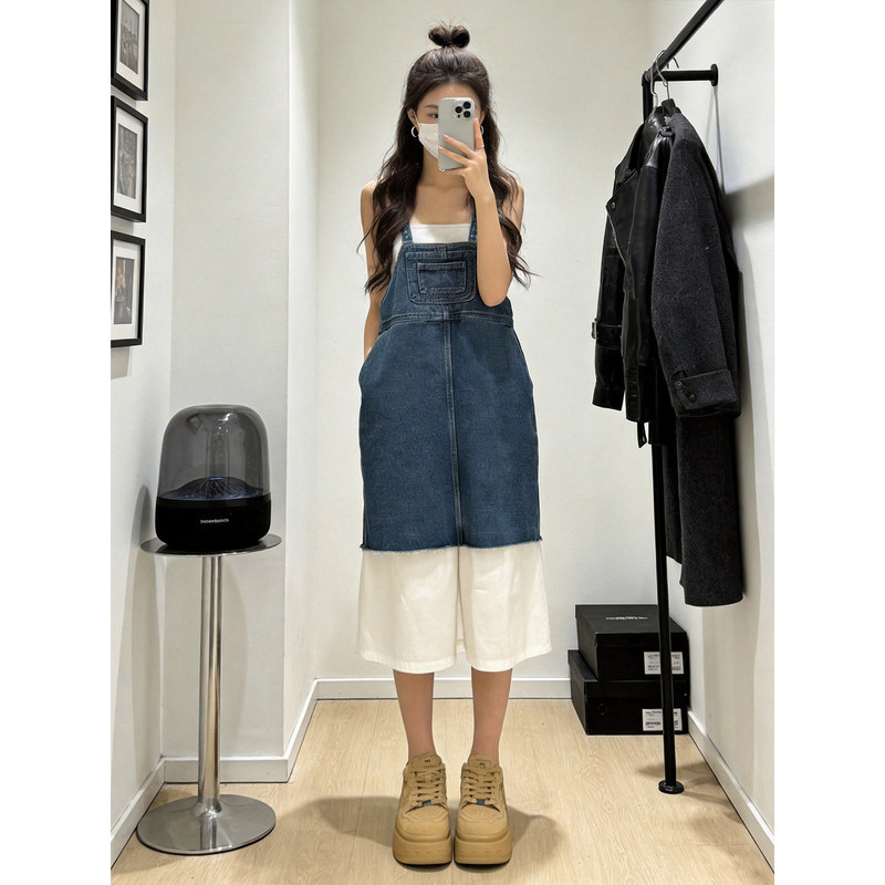 Early Spring Minimalist Style Versatile Loose Korean-Style Denim Suspender Dress Loose High-Waisted Straight-Leg Wide-Leg Pants Set Early Spring Minimalist Style Versatile Loose Korean-Style Denim Suspender Dress Loose High-Waisted Straight-Leg Wide-Leg Pants Set