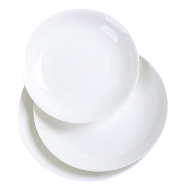 Dish Plate White Bone China Plate Ceramic Dinner Plate Combination Set Pure White Deep Plate White Porcelain Tableware Simple Tableware