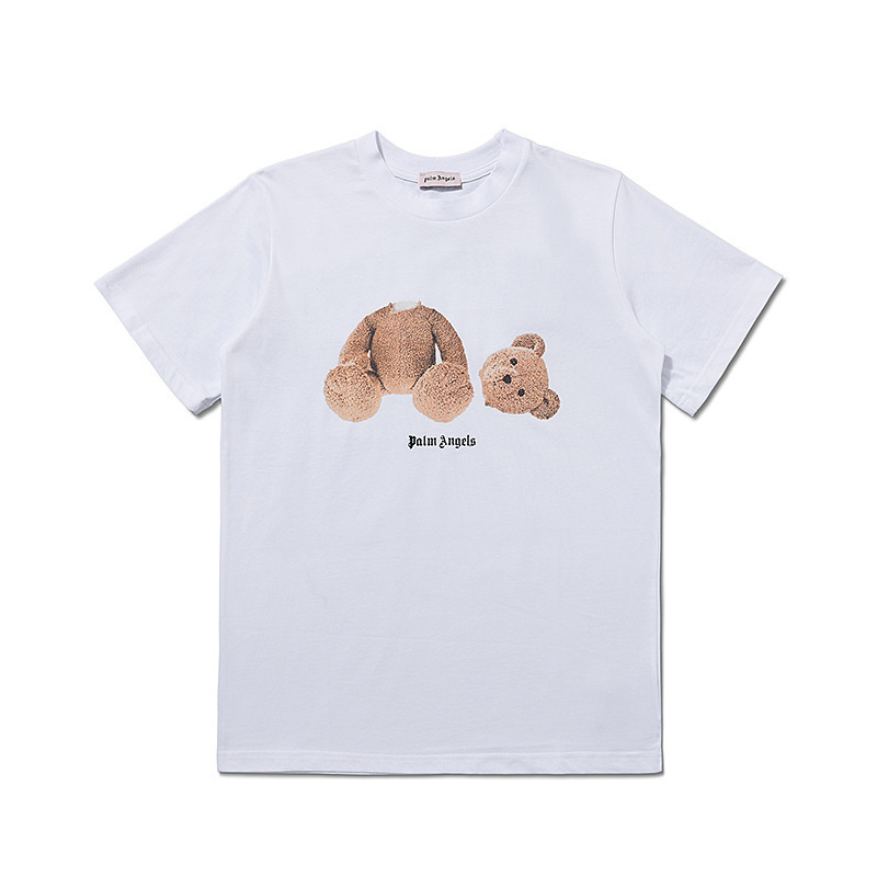 2022 Spring and Summer New Palm Angel Beheaded Teddy Bear Print Loose Men's and Women's Couple Wear Casual Short-Sleeved T-Shirt