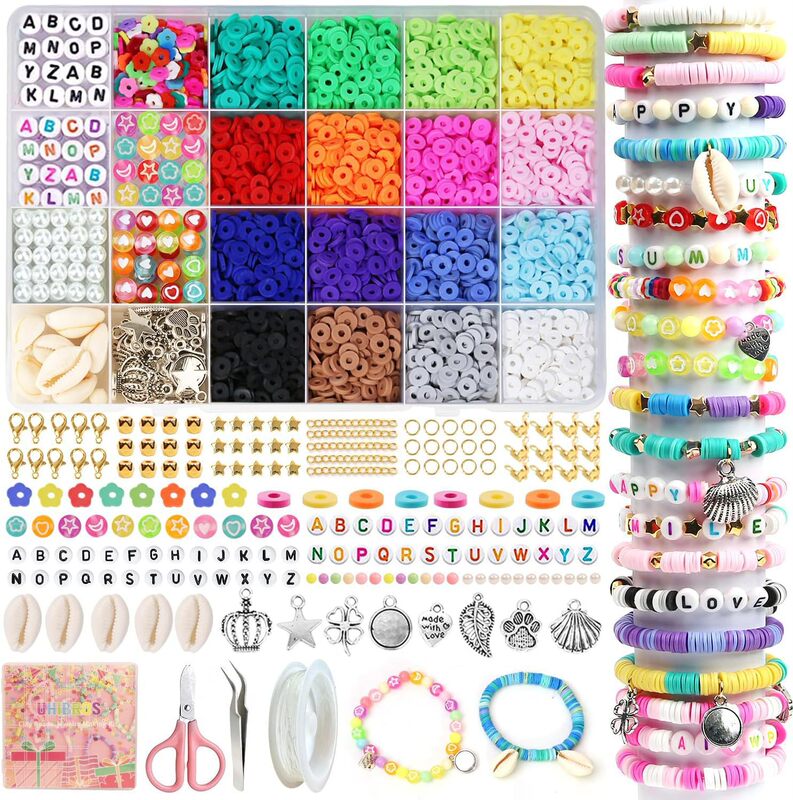 6000 Pieces of Clay Beads and Soft Pottery Pieces for DIY Beaded Jewelry Set, Jewelry Making Kit, Letter Beads, Bracelet