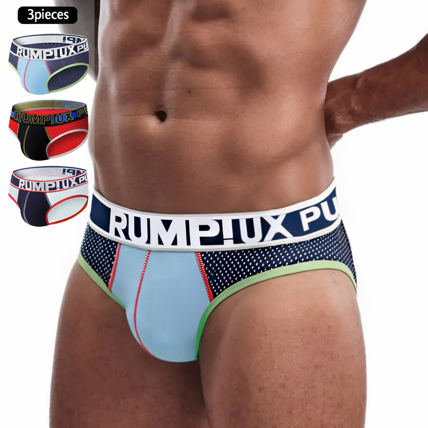 3-Pack! Cross-Border Temu Young Men's Underwear New Sexy Breathable Briefs Breathable Mesh Low-Rise Japanese and Korean Style