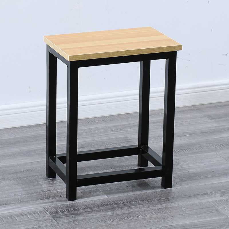 Taburete de taller al por mayor, línea de montaje de fábrica, taburete de trabajo, taburete cuadrado pequeño de acero y madera, taburete de hierro de comida rápida, oro de entrenamiento