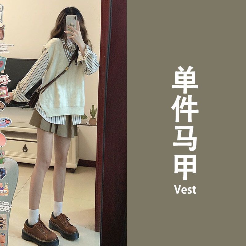 Xiao Qi's Complete Set of Preppy Style 2025 Spring & Fall New Salt Style Vest Shirt Niche Skirt Two-Piece Set