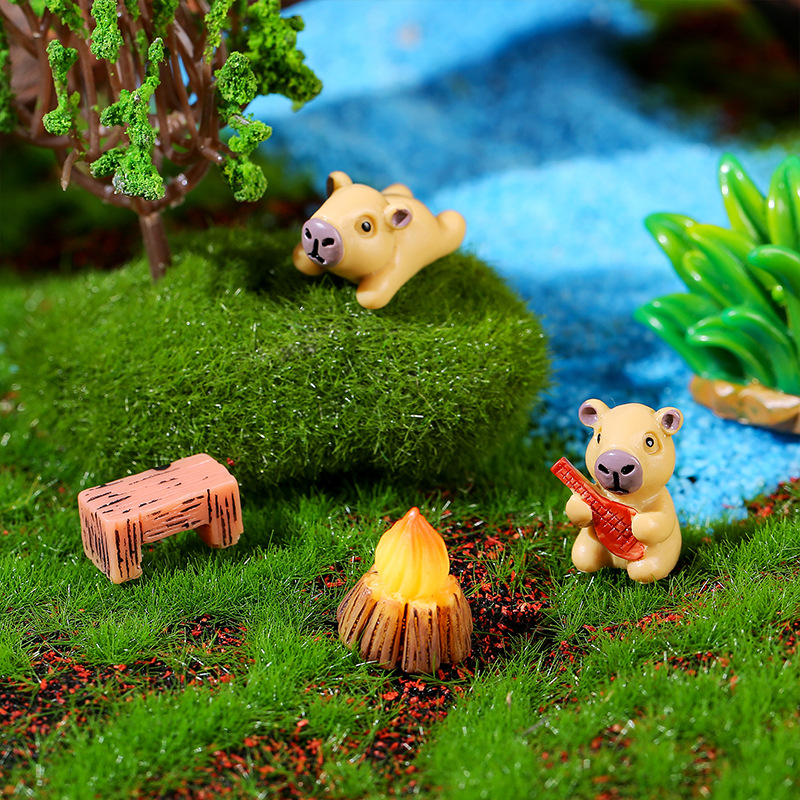 网红卡皮巴拉微景观摆件 迷你水豚造景小摆件 苔藓缸装饰可爱动物