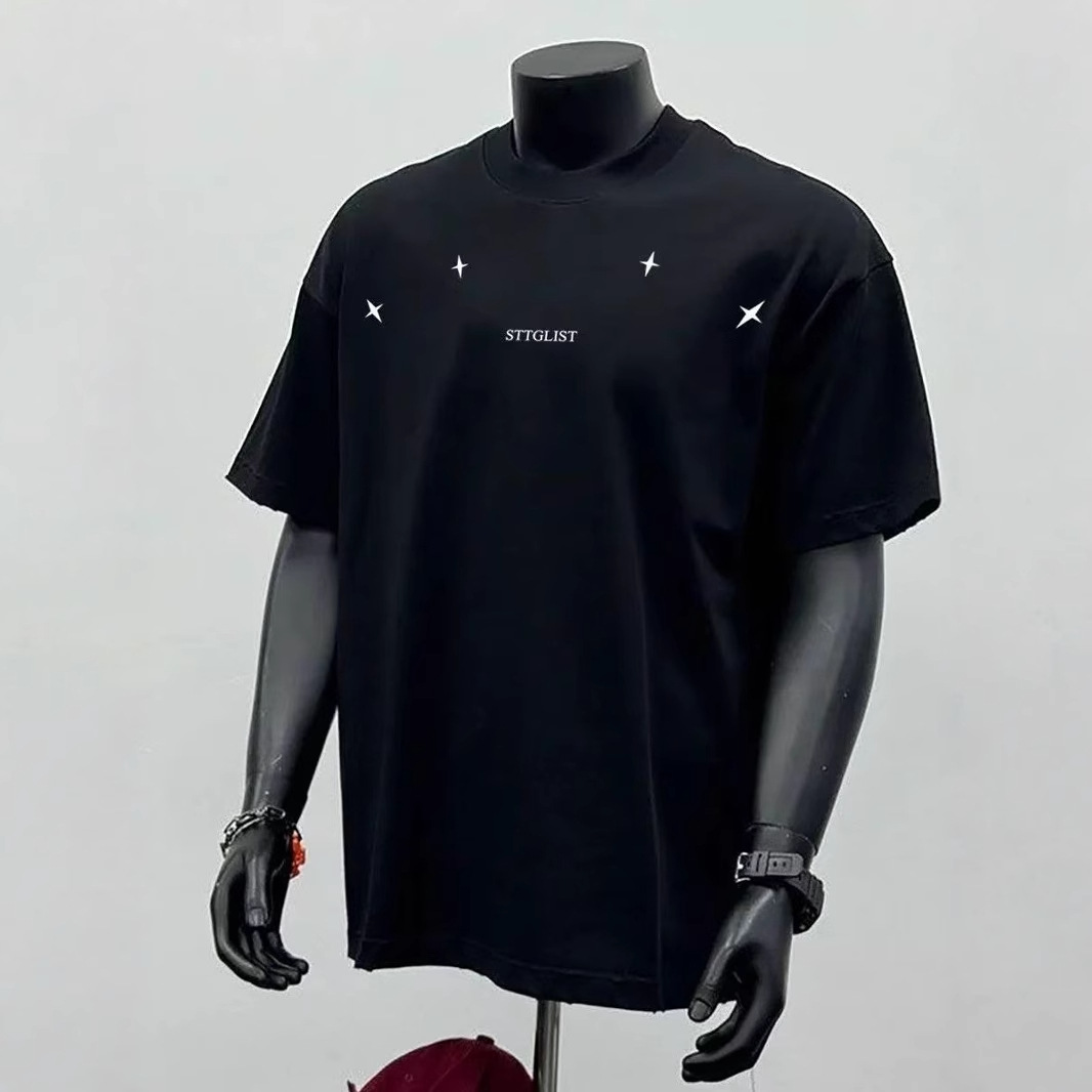 Summer Trendy Brand Heavy Cotton Short-sleeved T-shirt for Men and Women Summer Street Hip Hop oversize Small Collar Top