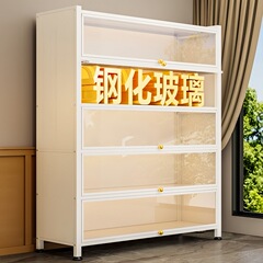 玻璃门书柜家用钢艺翻盖柜落地防尘收纳柜儿童书架手办饰品展示柜