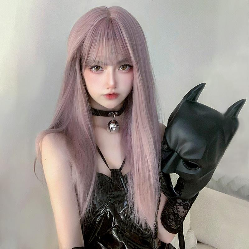 Zicen wig Korean style white gray purple long hair long straight hair neat bangs Anchor lolita women's group full head cover style