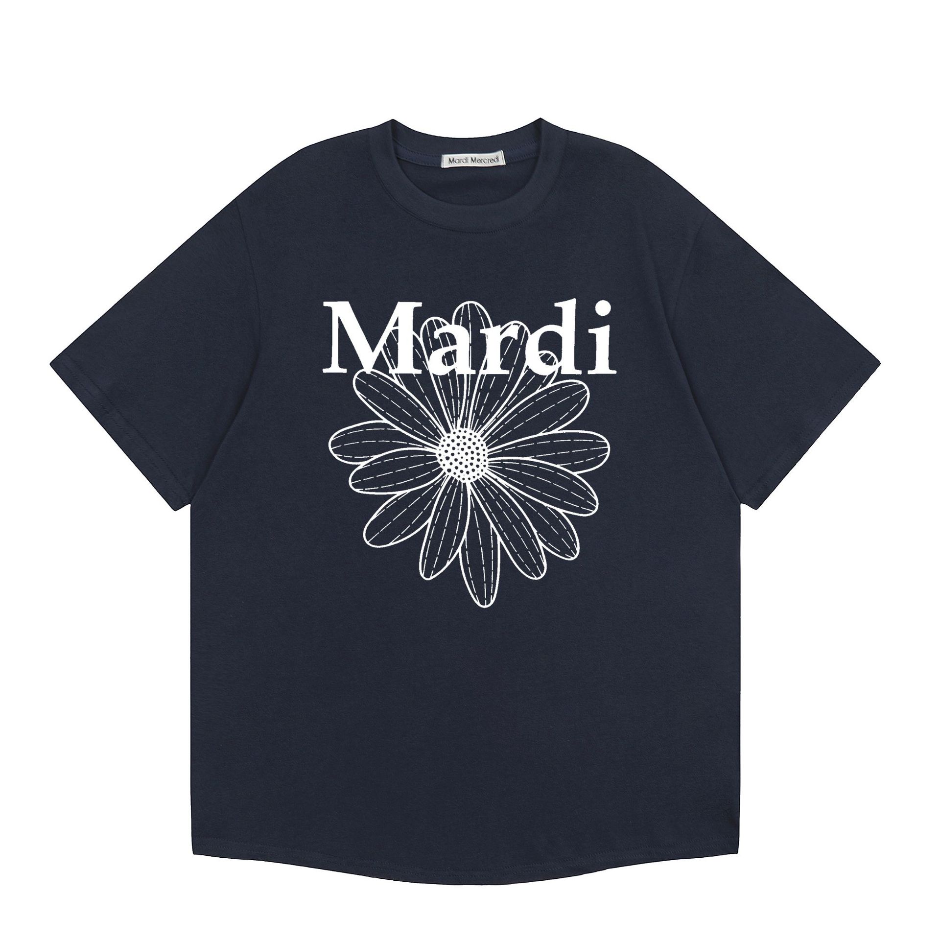 現物韓国潮牌Mardi半袖女性25夏新作デイジープリント丸襟純綿上着tシャツ代発