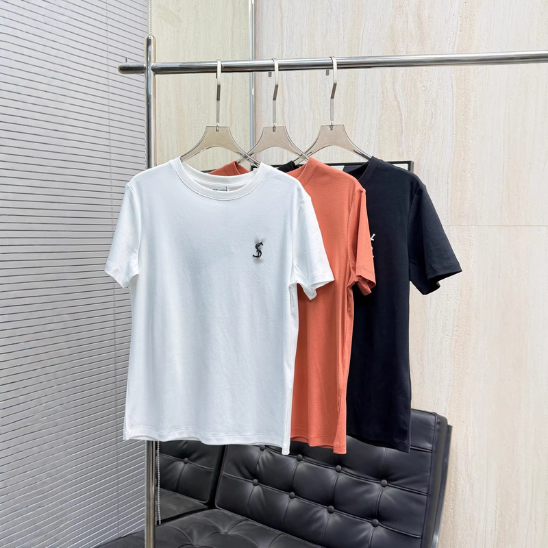 Nanyou Foreign Trade 26Ss New Product Ysl High-End Beaded Fashion Light Luxury Version Figure-Flattering Pure Cotton Round Neck T-Shirt for Women Nanyou Foreign Trade 26Ss New Product Ysl High-End Beaded Fashion Light Luxury Version Figure-Flattering Pure Cotton Round Neck T-Shirt for Women