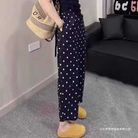 大码设计感波点直筒裤女夏季新款微胖显瘦宽松休闲九分裤子新品款