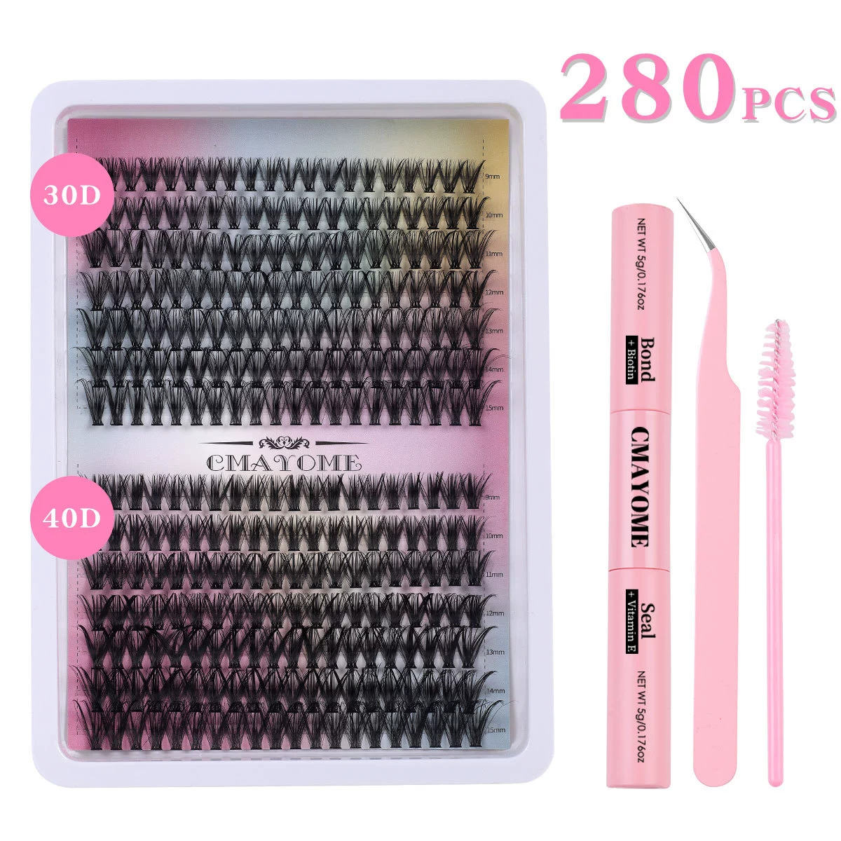 Cluster False Eyelashes 10D, 280 pcs, D-curl, Naturally Dense Clusters for DIY Extensions