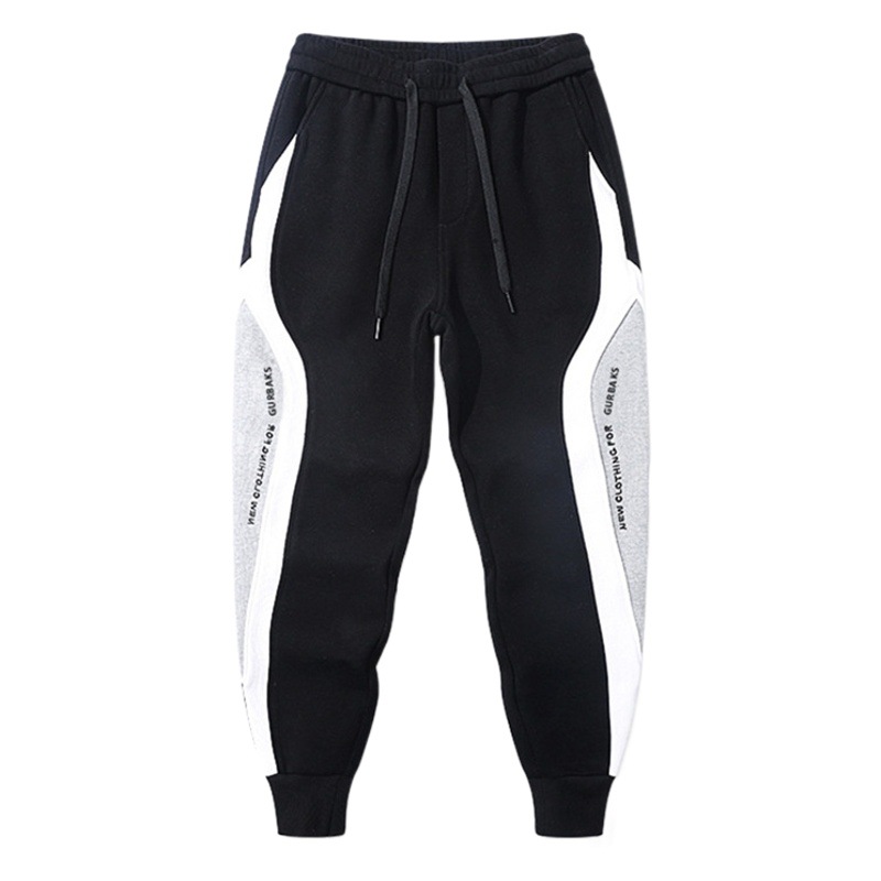 Otoño e Invierno forrado de lana caliente pantalones de chándal atados al tobillo negro y gris bordado de costura de moda casual sueltos Deportes de los hombres Pantalones