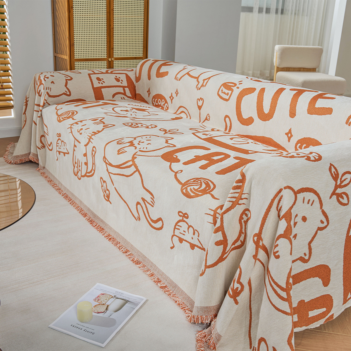 Entrar en la toalla de sofá de dibujos animados Schneider, cojín de sofá antideslizante, cuatro estaciones anti-gato universal, cubierta completa de una sola pieza, viento