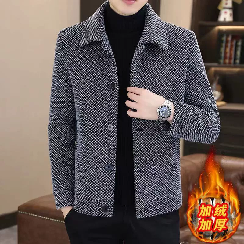 Трансграничные осенние и зимние куртки мужские куртки трендовые золотые норковые шерстяные шерстяные мужские зимние повседневные короткие шерстяные пальто