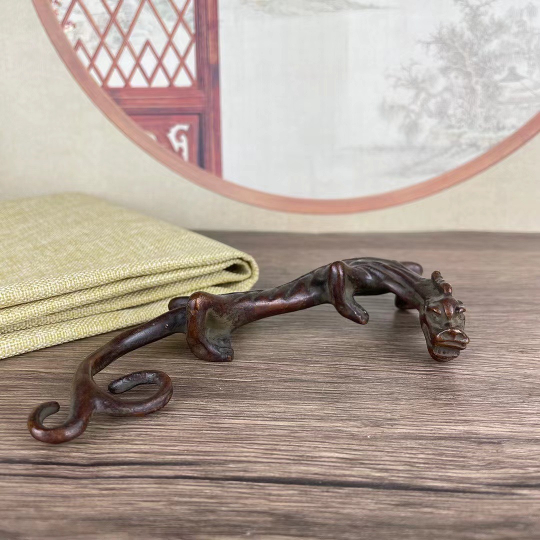 古玩铜器仿古龙璃龙摆件家用镇纸书房貔貅笔架摆件创意办公室摆件