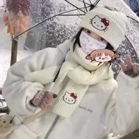 Новый шарф hellokitty белый вязаный кошка вышитый нагрудник зимний дикий теплый шерстяной шарф