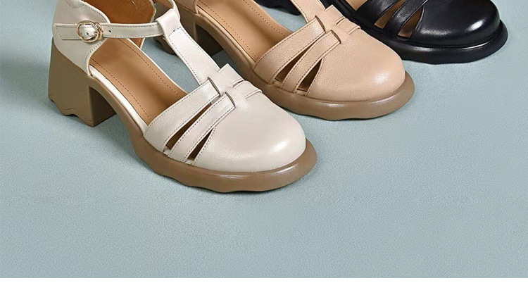 Sandal nữ da thật mũi kín đế dày gót thấp kiểu La Mã — Màu đen chi tiết 19