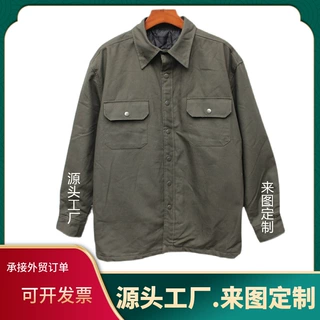 定制外贸男士棉帆布棉衣夹棉冬季翻领纯色工装夹克棉外套
