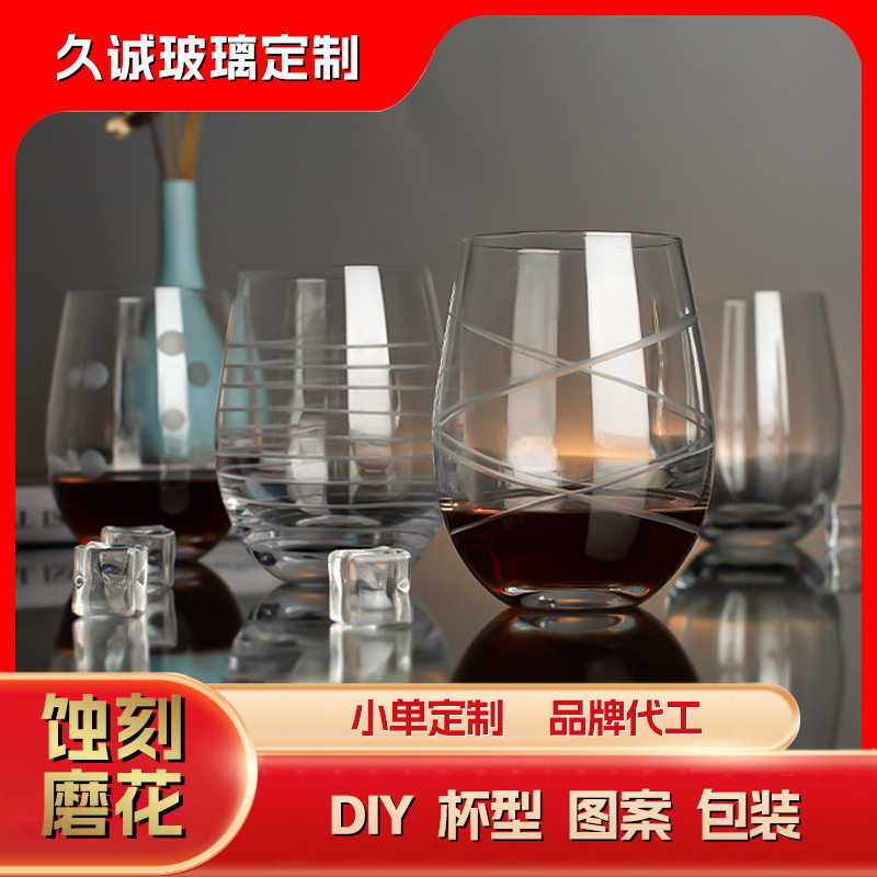 定制蚀刻水晶玻璃杯人工刻线威士忌杯亚马逊磨花酒杯创意洋酒杯子