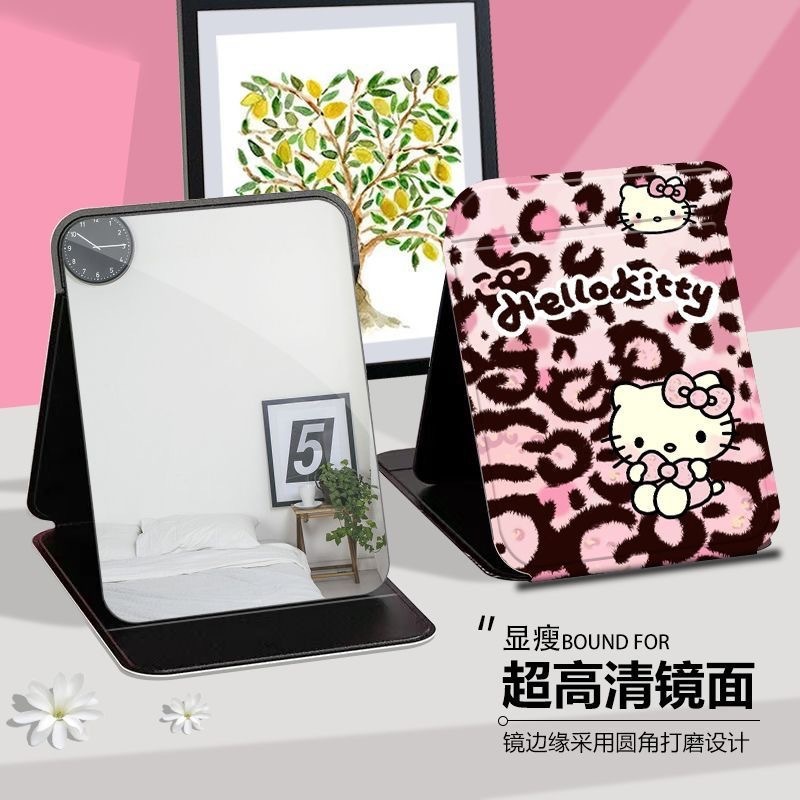 ヒョウ柄ピンク KT 猫折りたたみ化粧鏡収納学生ポータブル寮デスクトップデスクトップポータブル化粧鏡|undefined