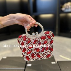 高端聚会酒红礼服包欧美轻奢镶钻金色晚宴包包女士精致斜挎手提包