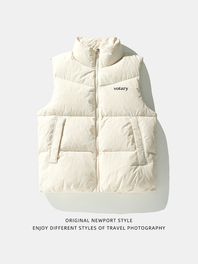 90 terciopelo engrosado abajo Chaleco de los hombres de invierno corto collar abajo chaqueta americana retro impreso abrigo de pan Q