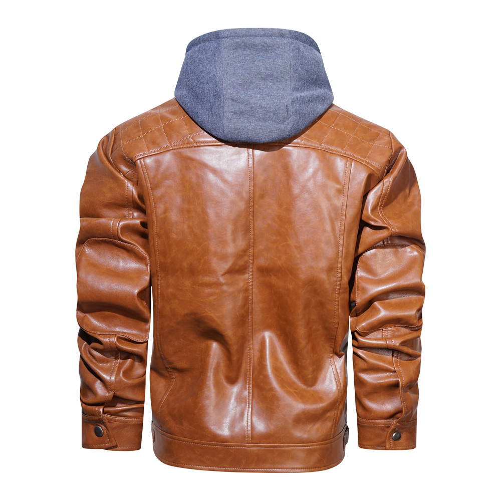 Men's Leather Jacket Windproof Hooded Coat For Autumn Winter_voghion.com