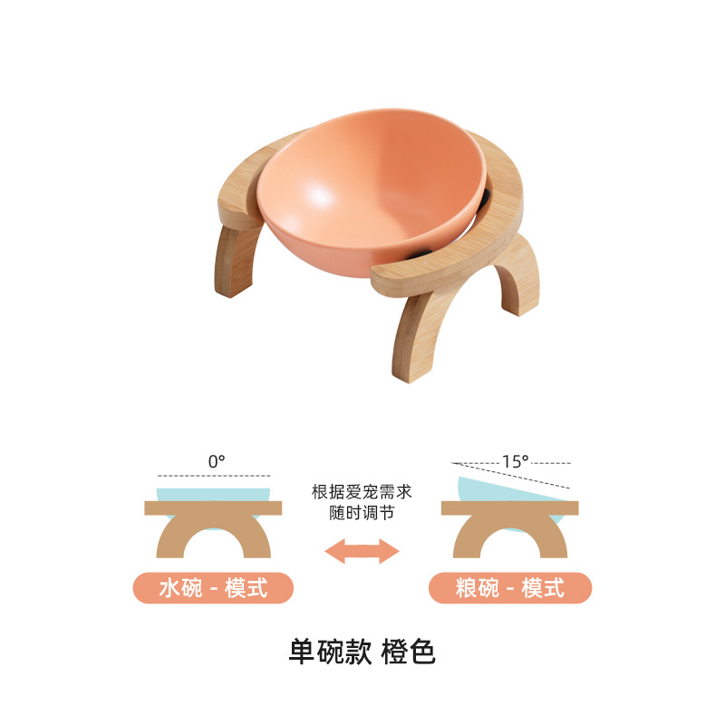 Tazón de gato de cerámica tazón de comida para gatos tazón de cerámica tazón de fuente de perro tazón de bebida doble tazón de protección columna cervical ángulo ajustable