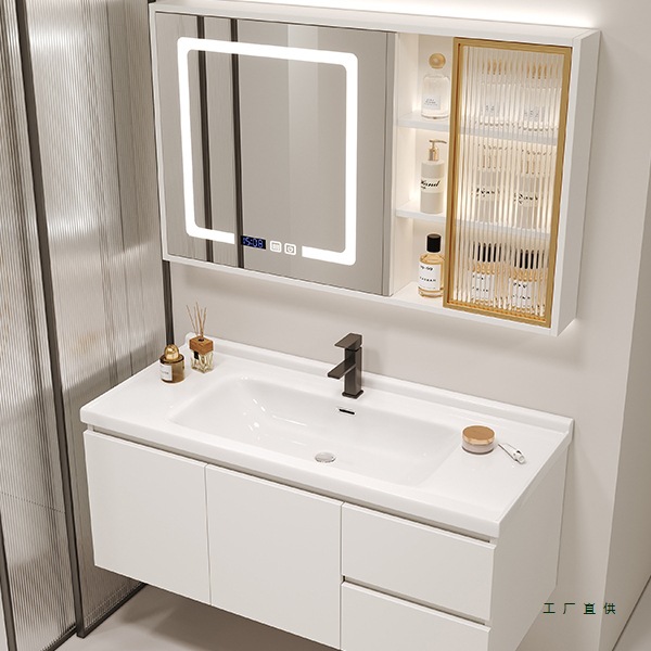 Cream Style Bathroom Cabinet Ceramic Integrated Basin Combination Smart Modern Bathroom Hand Wash Basin Washstand