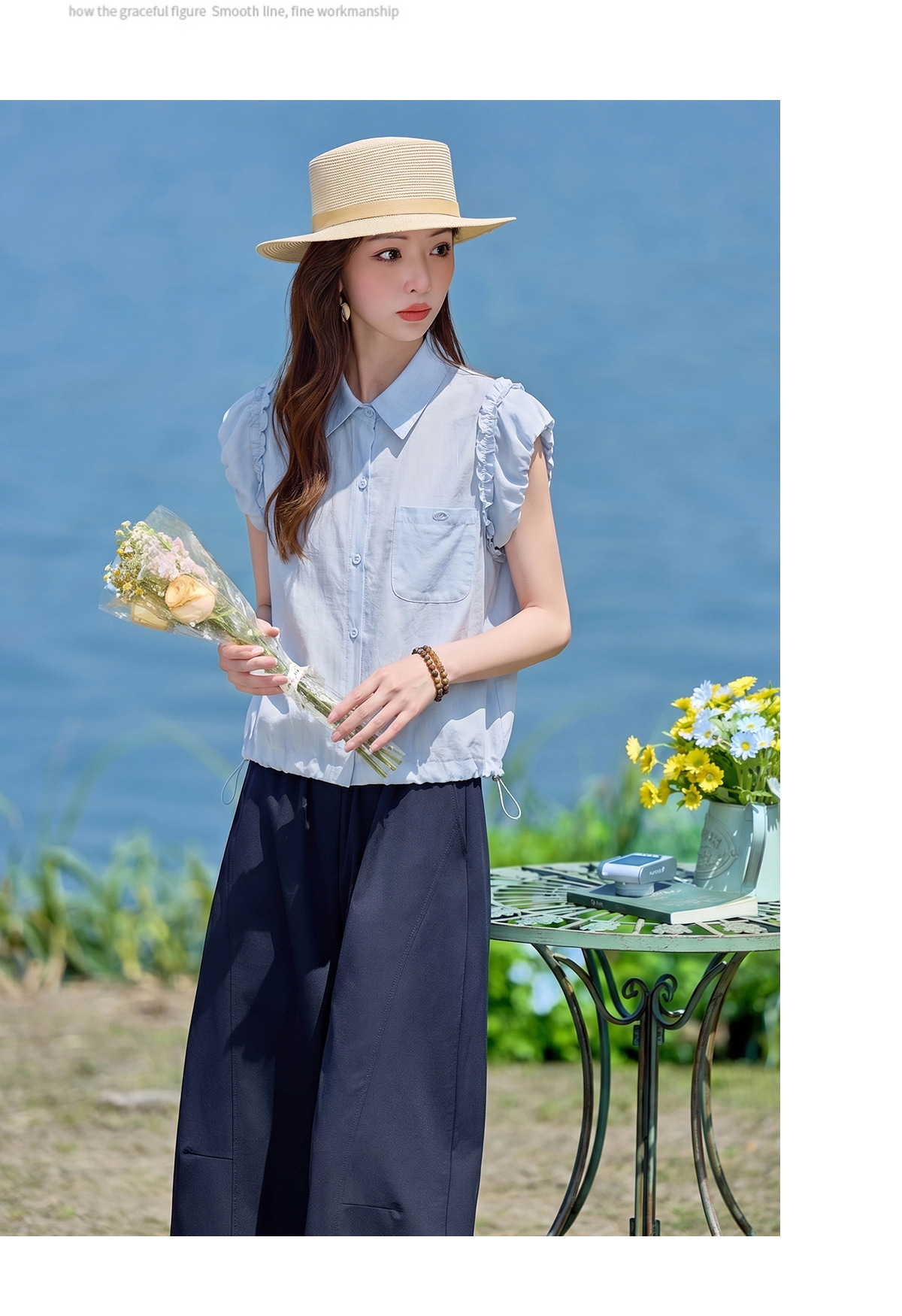 Bộ sơ mi tay dài kết hợp quần ống rộng nữ cao cấp LU9166 — Màu ảnh chi tiết 16