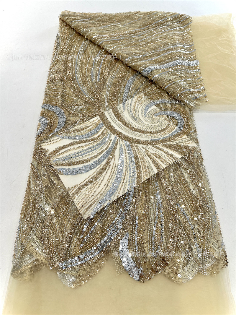 Tejido de cuentas de tubo de cuentas de sequinado tejido bordado alto estilo europeo, americano, francés vestido de cena de baile vestido de boda tejido