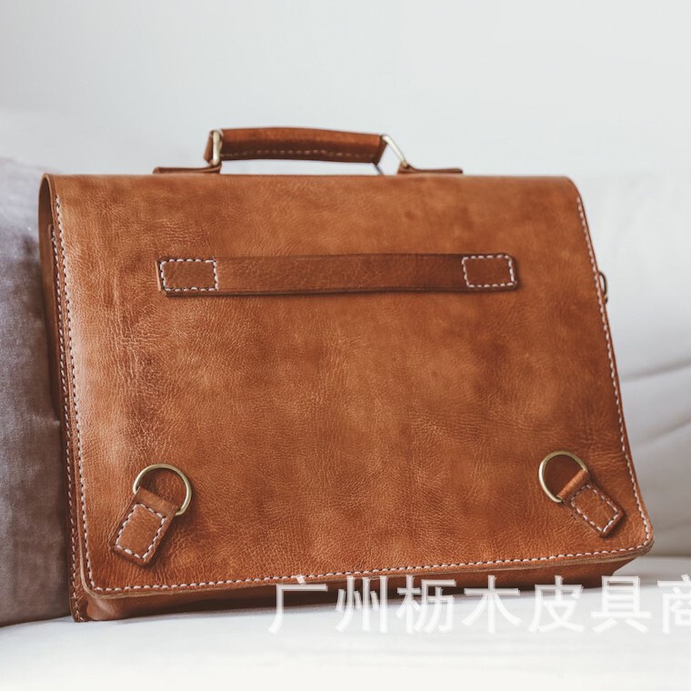 Cross-Border New Genuine Leather Vegetable-Tanned Leather Men's Business Briefcase Large Capacity Laptop Backpack with Handle