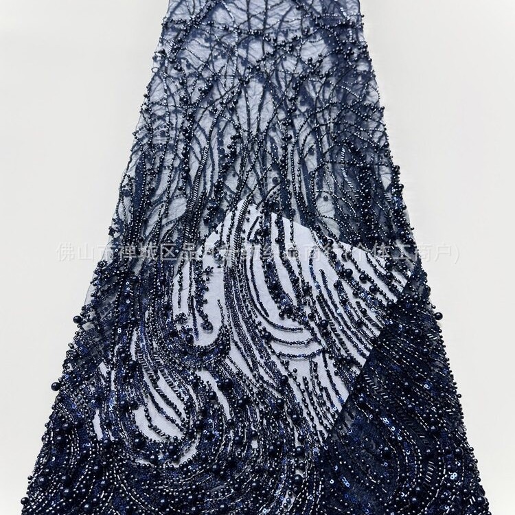 Curva de vórtice de flujo pesado clavos tela de malla tamaño perla sequinilla banquete anfitrión tela de vestido