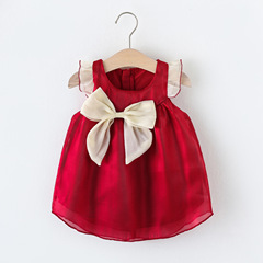 1526 2023 new summer girls solid color flying sleeve dress baby girl Muyun gauze big bow dress