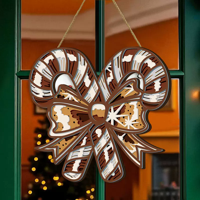 亚马逊新品圣诞节节日派对装饰木制门牌姜饼糖果棍木质挂件壁饰