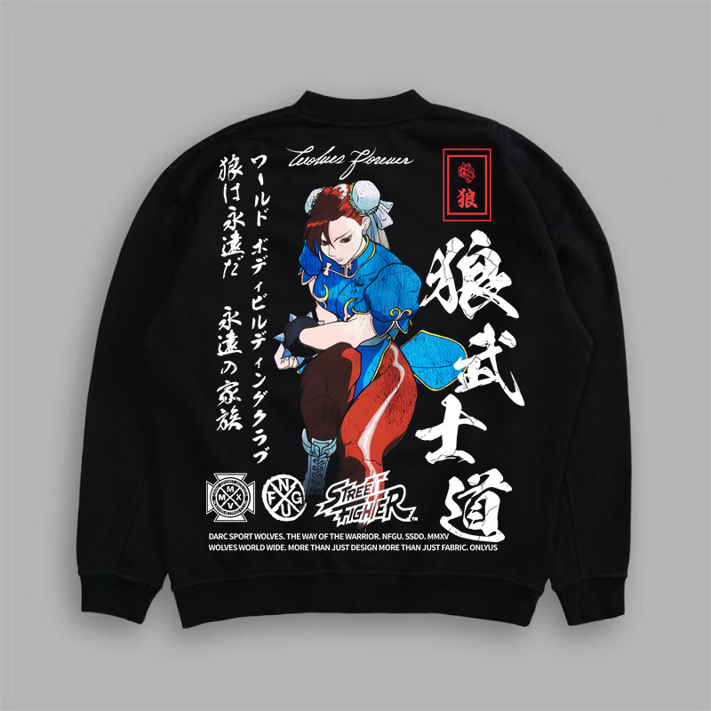 Darc Sport American Trendy Brand Retro Hiphop Fleece Printed Sweatshirt Men's Loose Round Neck Top