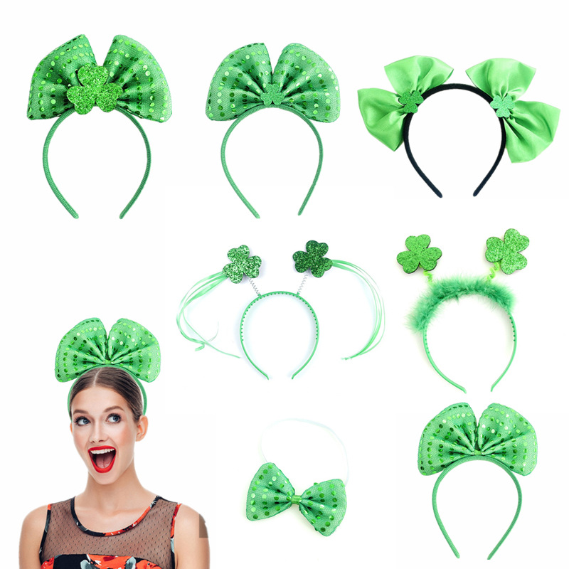 Cross-Border Irish Festival Green Clover Headband St. Patrick's Day Bow Headband Party Holiday Accessories