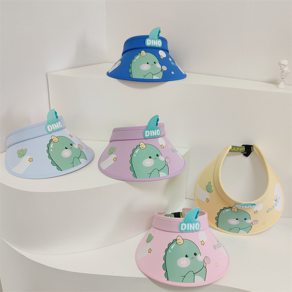 Niños de verano dibujos animados dinosaurio sombrilla exterior protección solar grandes aleros lindo sombrero de techo vacío protección UV sombrero de sol