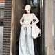 Spring and Summer New Korean Style Blue Striped Bow Wide Leg Pants Women's College Style High Waist Straight Casual Loose Trousers
