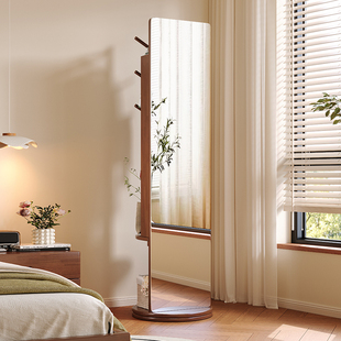 Solid wood dressing mirror full body floor mirror household bedroom rotatable mirror hanger makeup cabinet integrated storage mirror