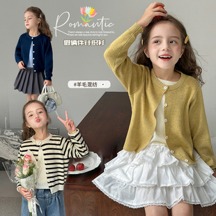 Tutu Little Elephant Girls' Knitted Sweater 2025 Autumn New Children's Casual Cardigan Tops Fashionable Easiest for Match Trendy Top