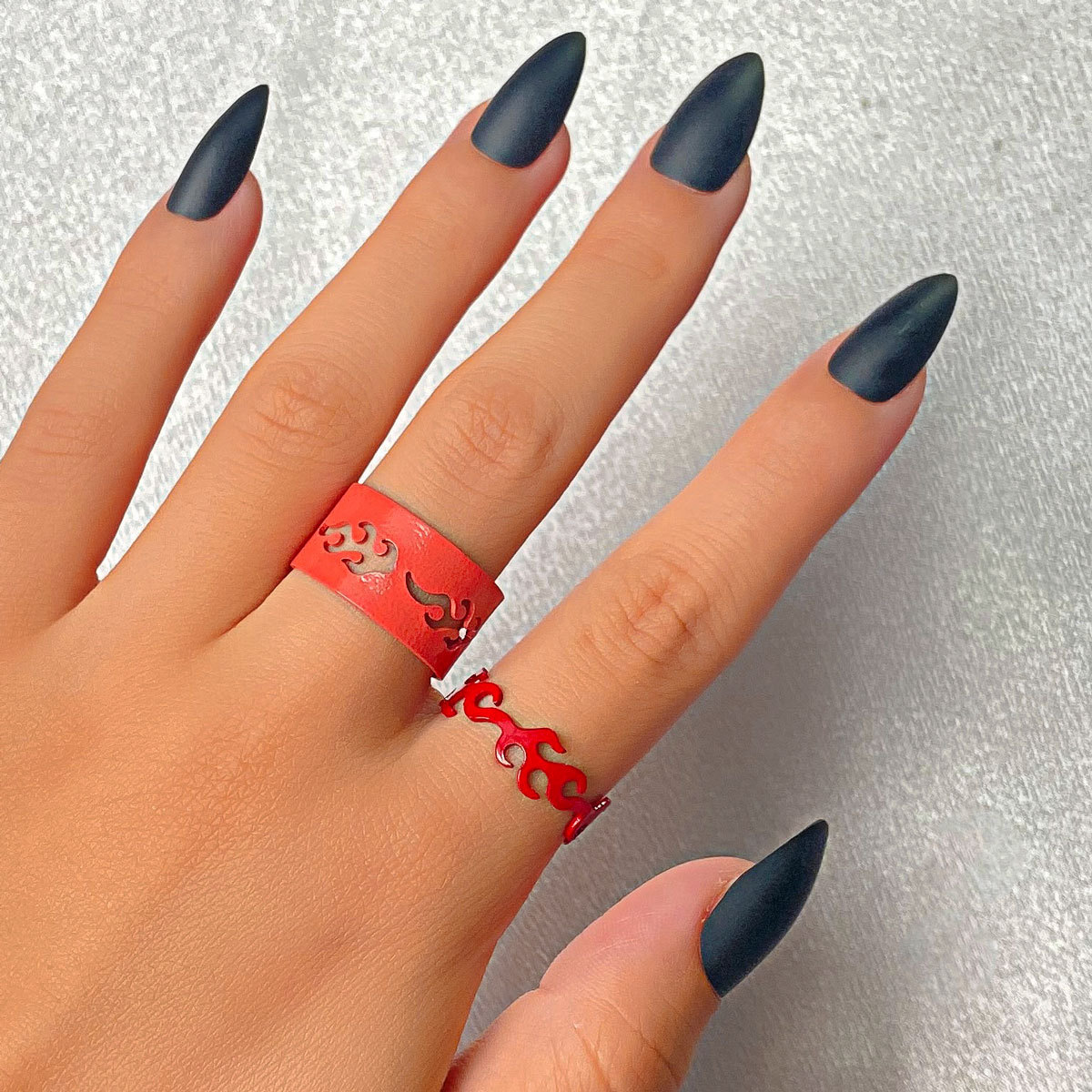 Cross-border New Arrival Ring Set European And American Open Geometric Metal Flame Ring Rings Little Finger Ring Female display picture 2
