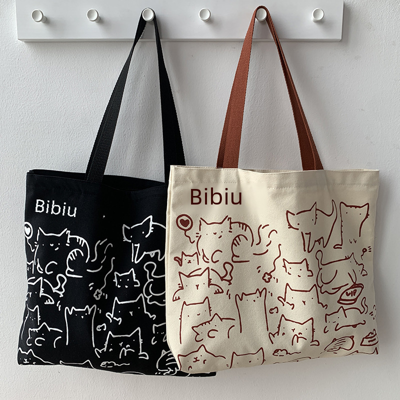 2024 Art Design Carino Animale Dipinto a Mano Illustrazione Borsa a Tracolla Borsa da Scuola Borsa Artistica Retro Grande Capacità Borsa in Tela Donna_voghion.com