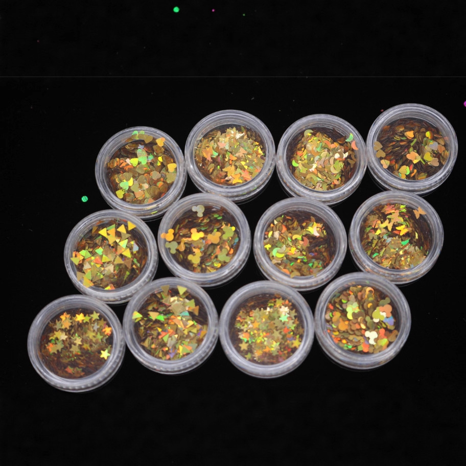 美甲亮片 镭射金色异形亮片 指甲饰品 12款套装