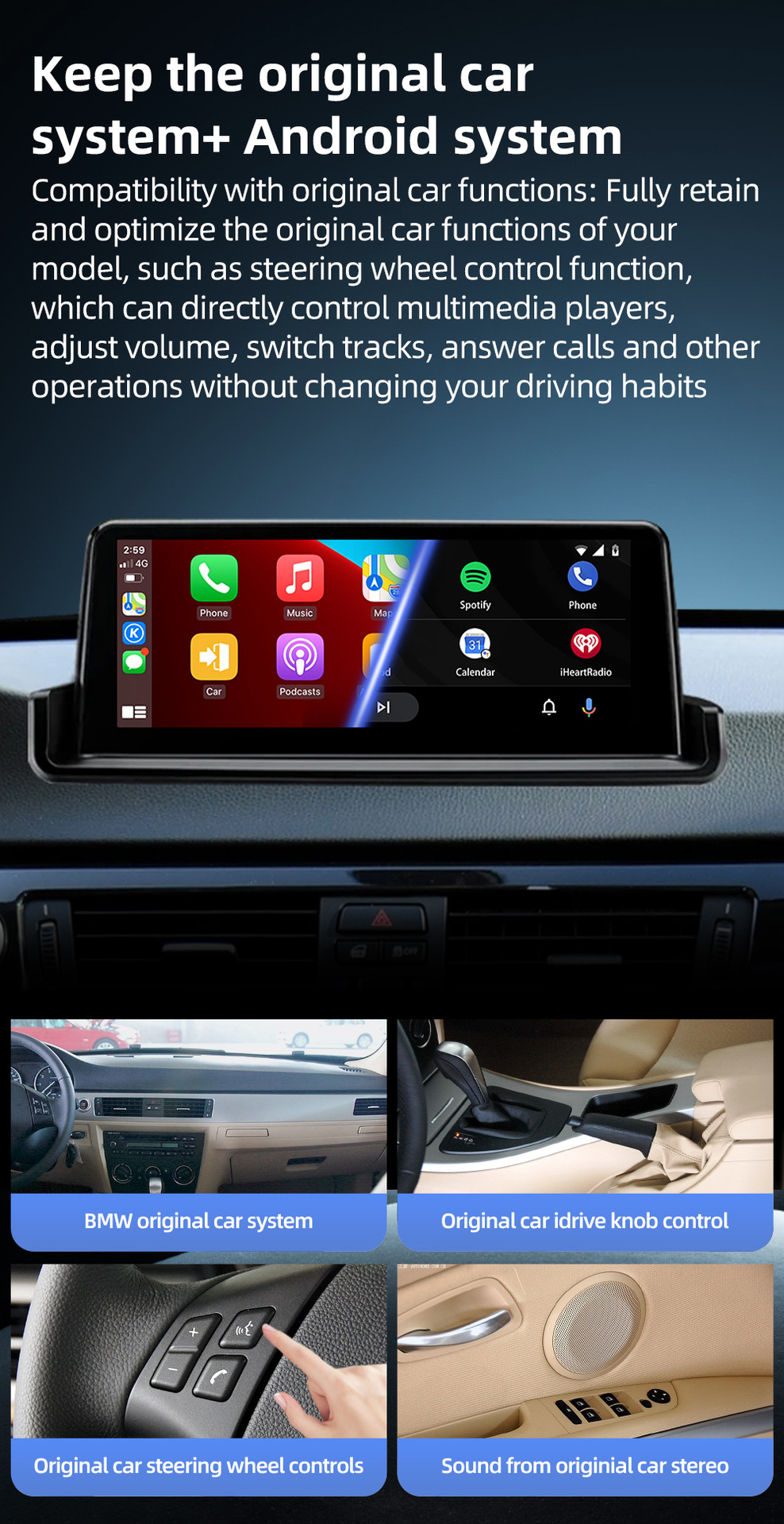 Car-Mounted Large-Screen Navigation System Suitable for Bmw 3 Series E90 E91 E92 E93 2005-2012 Bluetooth Carplay